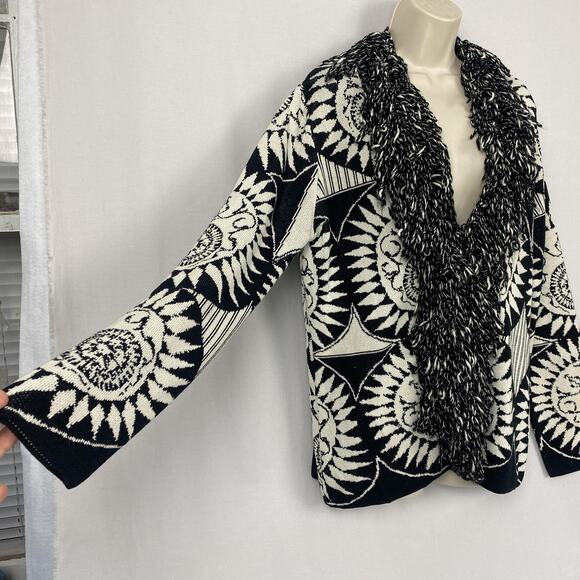 Chicos Cardigan Sweater Size 2 Large Wool Silk Blend Fringe Boho Artsy Chunky - Picture 5 of 11